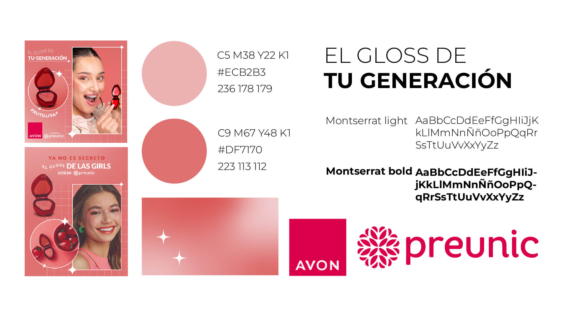 Referencia de elementos del reel con las formas utilizadas, tipografías y colores.