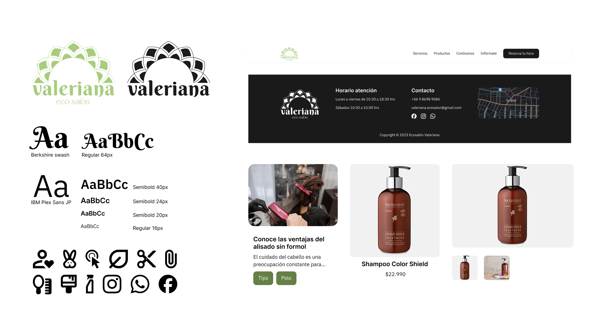 Ficha detallando las tipografías, iconos, logotipo y paleta cromática
